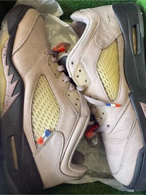 Jordan Men's Beige Suede Sneakers with Black Soles